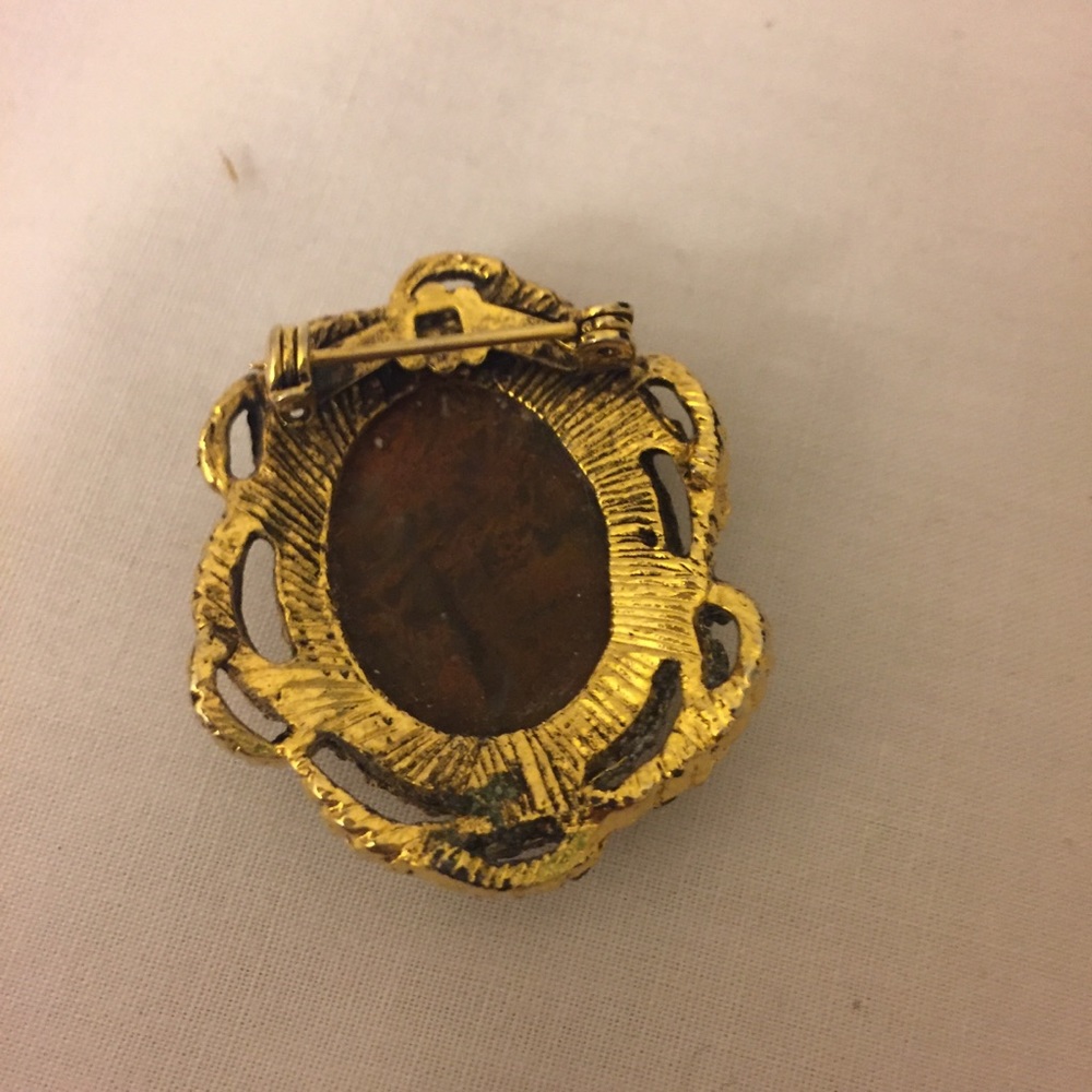 ❌SOLD❌ RARE Vintage Gold Plated Oval Jasper Brooch - Picture 7 of 8